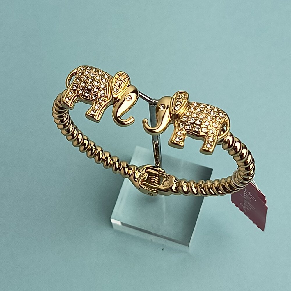 Lilly Pullitzer Hinged Bracelet Twist E Elephant Gold Tone Sparkling Pave Elegan